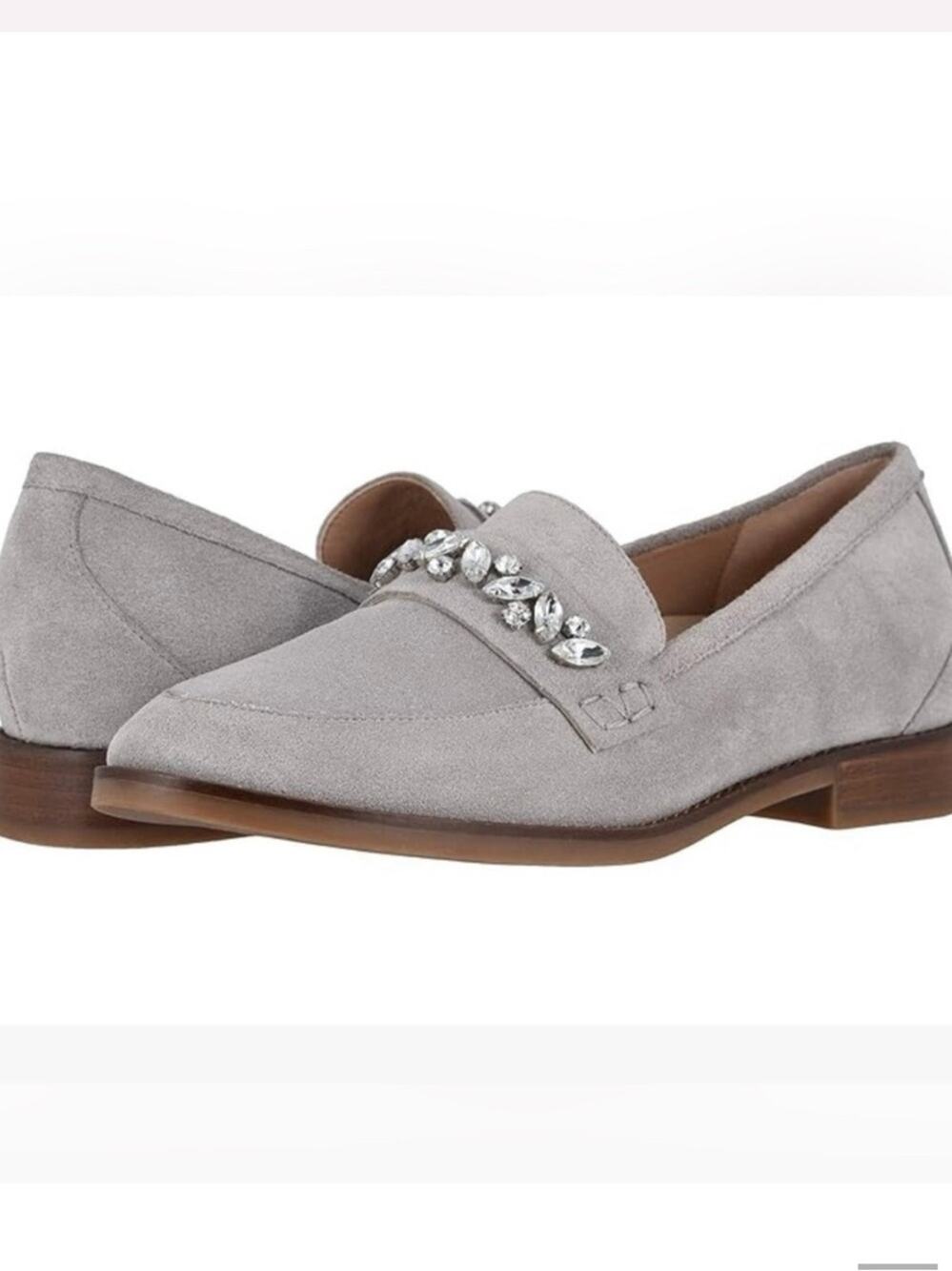 Vionic Light Gray Suede Avvy Bejeweled Rhinestone Loafers size 8